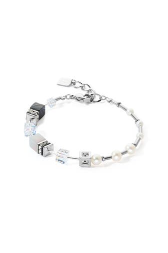 COEUR DE LION Armband GeoCUBE® Fusion Precious Pearl Mix grau-silber