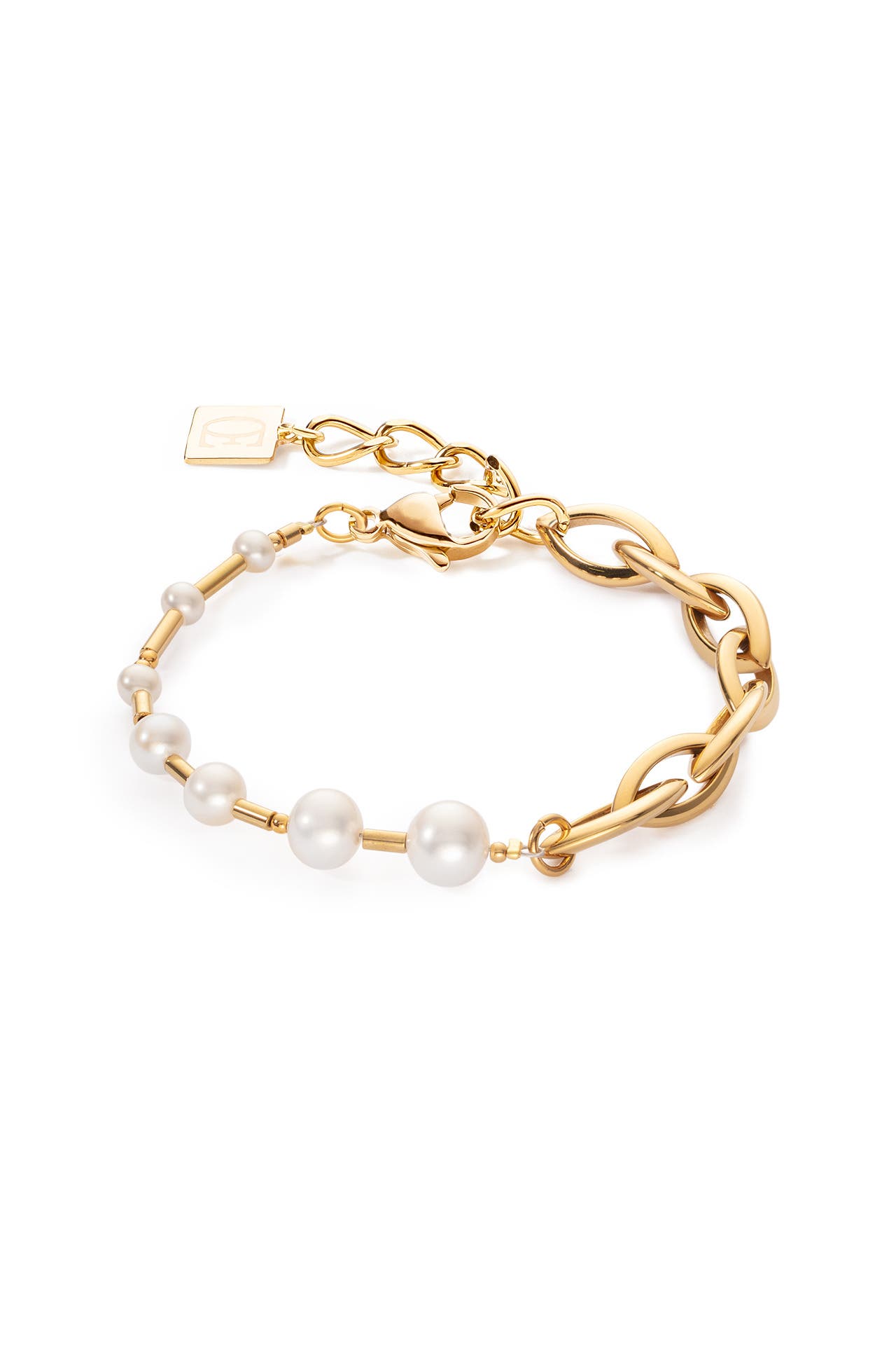 COEUR DE LION Armband Süßwasserperlen & Chunky Chain Navette Multiwear weiß-gold, Bild 1