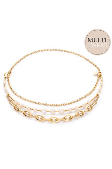 COEUR DE LION Kette Süßwasserperlen & Chunky Chain Navette Multiwear Weiß-Gold