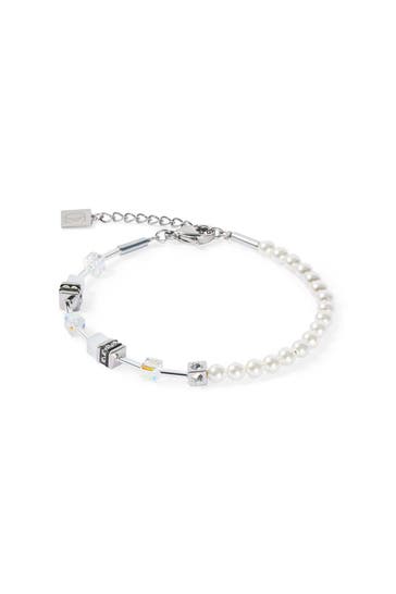COEUR DE LION Armband GeoCUBE® Mini Fusion Pearls Weiß-Silber