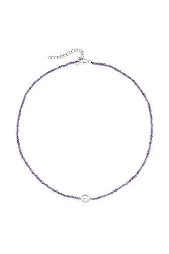 SMART JEWEL Kette Edelstein-Kugeln + Muschelkern-Perle Lila