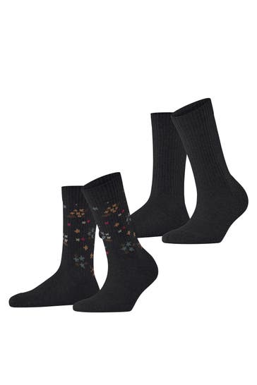 ESPRIT Socken Flower Rib 2-Pack black (3000)