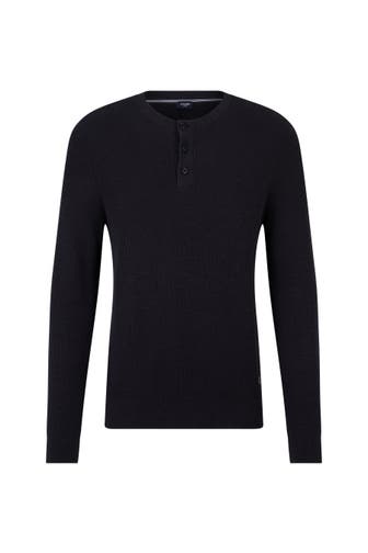 JOOP! Pullover Strickpullover Henley in Hellbeige navy