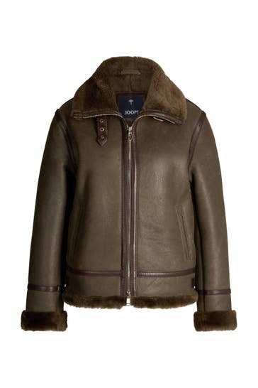 JOOP! Lederjacke Lammfelljacke mittelbraun