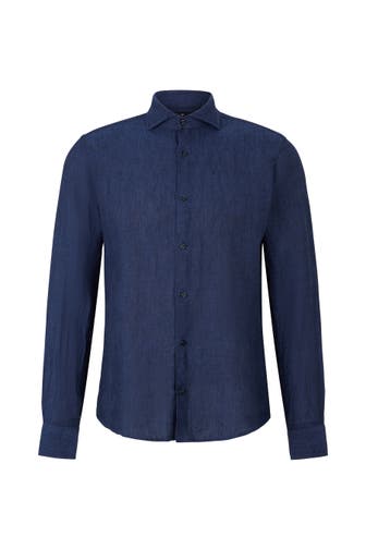 JOOP! Business-Hemd Leinen-Hemd Pai in Schwarz dunkelblau Slim Fit