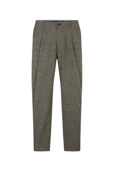 JOOP! Stoffhose Leinenmix-Chino Lead in Hellgrau meliert oliv Loose Fit