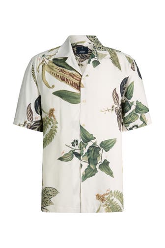 JOOP! Kurzarmhemd Kawai weiß/grün gemustert Loose Fit