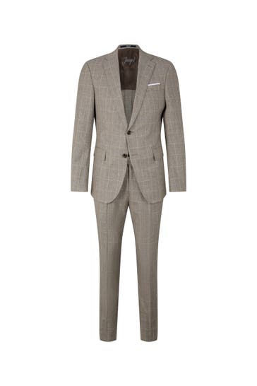JOOP! Anzug Howlin-Bennet hellbraun kariert Slim Fit