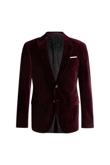 JOOP! Business-Sakko Horace-Velvet bordeauxrot gemustert Slim Fit