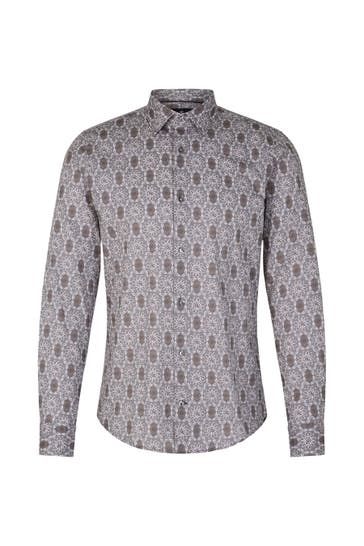JOOP! Hemd Pit weiß/taupe Slim Fit