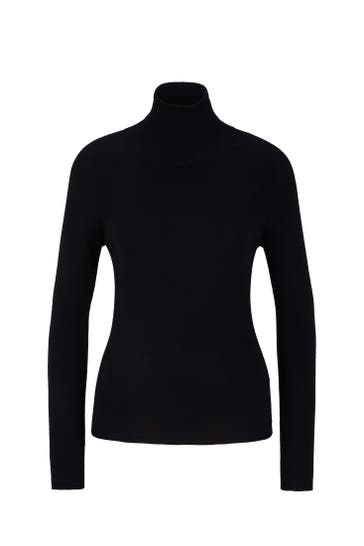 WINDSOR. Knit Sweater: Virgin wool and silk blend roll-neck jumper in black and navy