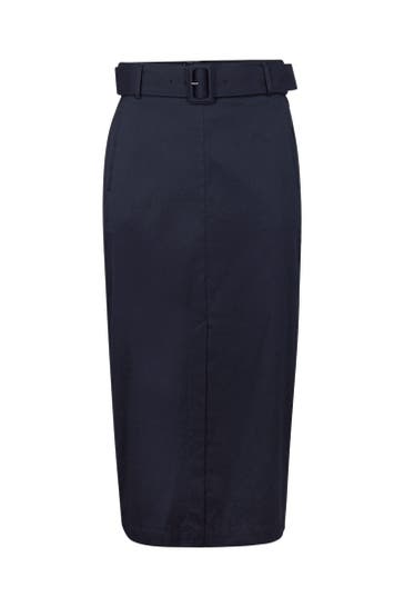 WINDSOR. Casual-Rock Baumwollstretch-Bleistift-Rock in Midi-Länge in Schwarz navy