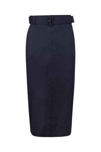 WINDSOR. Casual-Rock Baumwollstretch-Bleistift-Rock in Midi-Länge in Schwarz navy