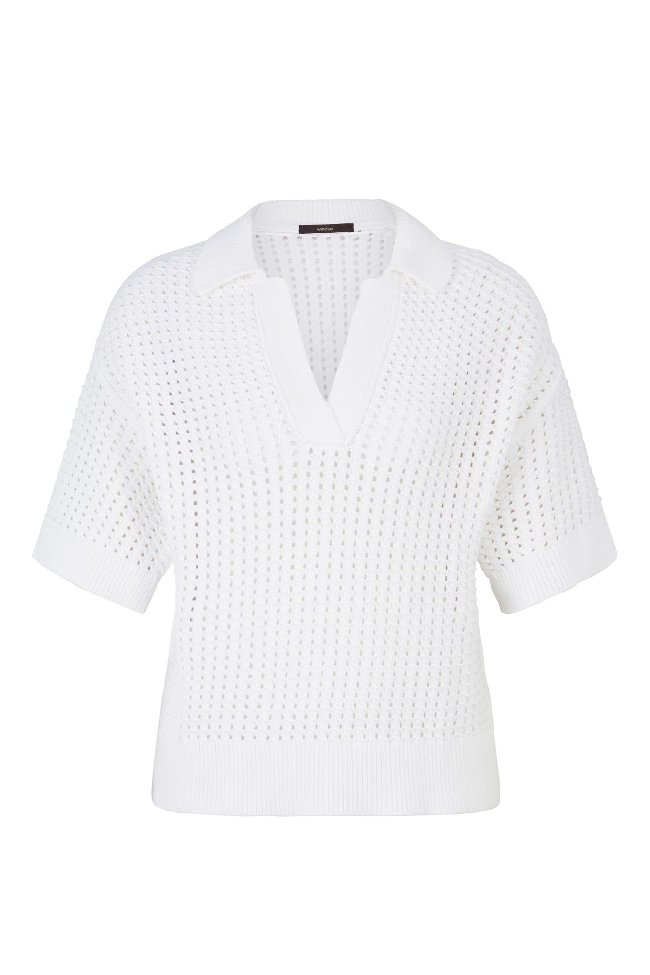 WINDSOR. Pullover Crochet-Strick-Polo-Shirt in Weiß weiss, Bild 1