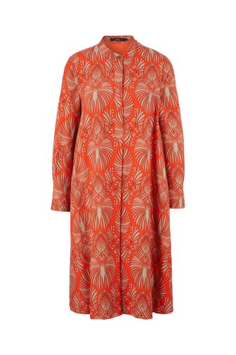 WINDSOR. Casual-Kleid Print-Kleid mit Stehkragen aus Viskose und Seide in Anthrazit-Ecru gemustert rot-beige gemustert