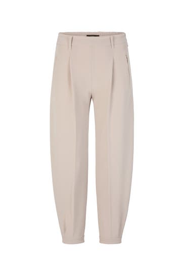 WINDSOR. Business-Hose Stretch-Bundfalten-Ballon-Hose in Schwarz hellbeige Straight