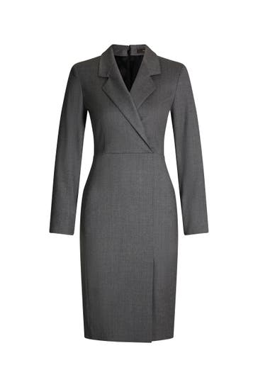 WINDSOR. Kleid Flanell-Etui-Kleid mit Revers in Dunkelgrau dunkelgrau