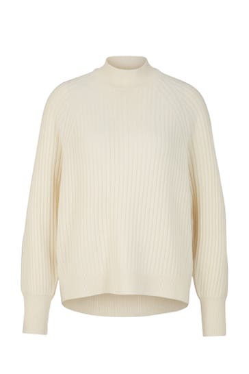 WINDSOR. Pullover Schurwoll-Cashmeremix-Ripp-Strick-Pullover in Schwarz ecru