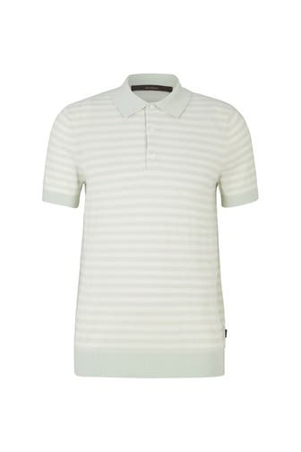 WINDSOR. Polo-Shirt Baumwoll-Strick-Poloshirt Cashmino in Wollweiß-Grün gestreift wollweiss-grün gestreift