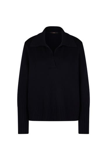 WINDSOR. - Pullover Merino-Fein-Strick-Pullover mit Polo-Kragen in Navy navy