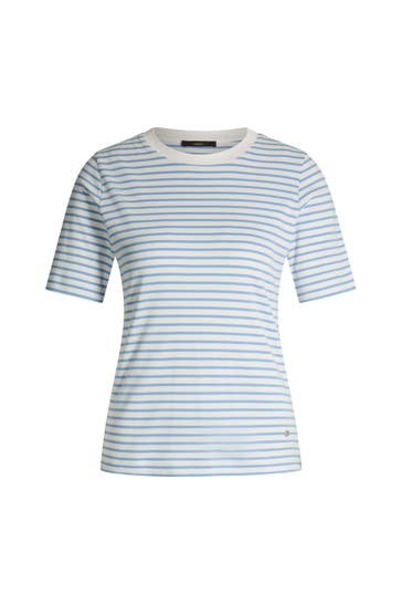 WINDSOR. T-Shirt Baumwoll-Interlock-Halbarm-Shirt in Ecru-Schwarz gestreift blau-weiss gestreift