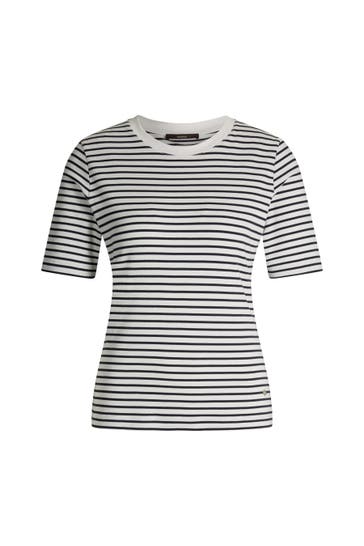 WINDSOR. T-Shirt Baumwoll-Interlock-Halbarm-Shirt in Ecru-Schwarz gestreift navy-weiss gestreift