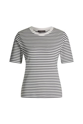WINDSOR. T-Shirt Baumwoll-Interlock-Halbarm-Shirt in Ecru-Schwarz gestreift navy-weiss gestreift