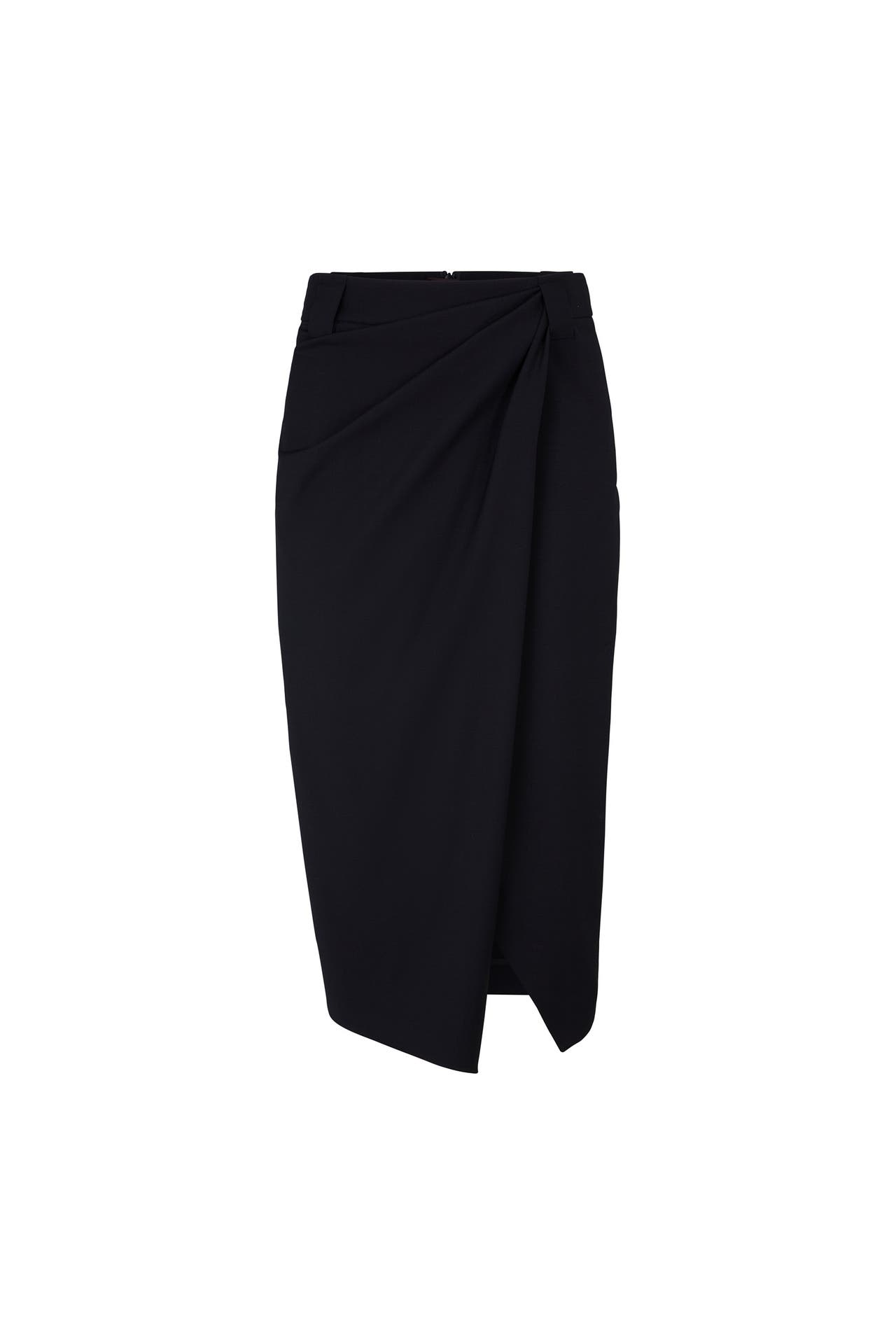 WINDSOR. Casual-Rock Schurwoll-Midi-Rock mit Wickeldetail in Hellgrün navy, Bild 1