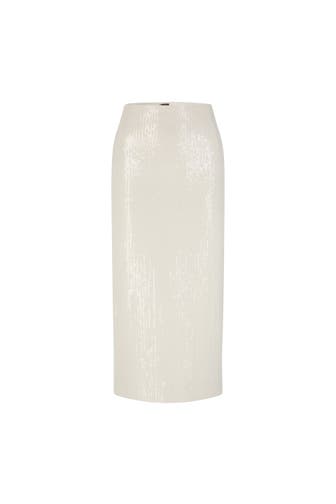 WINDSOR. Rock Pailletten-Chiffon-Bleistift-Rock in Midi-Länge in Ecru