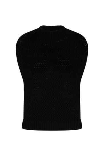WINDSOR. Pullover Schurwoll-Cashmeremix-Pullunder mit Crochet-Struktur in Schwarz schwarz