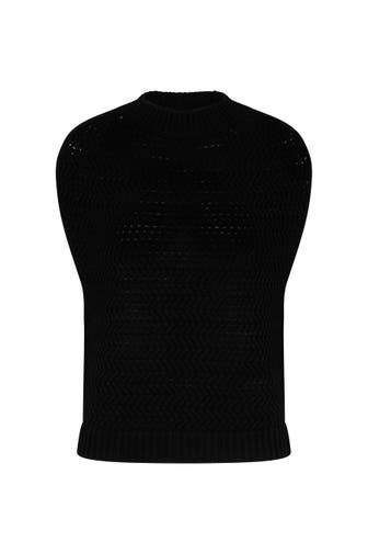 WINDSOR. Pullover Schurwoll-Cashmeremix-Pullunder mit Crochet-Struktur in Schwarz schwarz