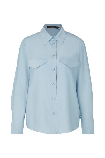 WINDSOR. - Business-Bluse Satin-Hemdbluse aus Viskose und Seide in Blau blau
