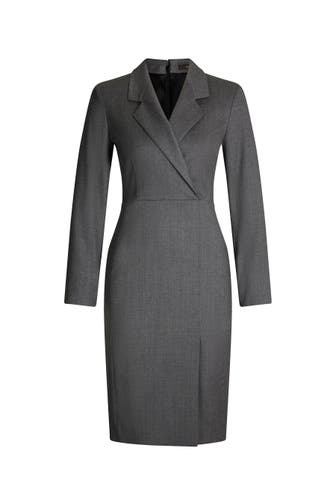WINDSOR. Kleid Flanell-Etui-Kleid mit Revers in Dunkelgrau dunkelgrau