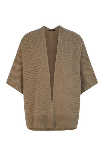 WINDSOR. Pullover Cashmere-Cape mit Waffelstruktur in Schwarz dunkelbeige