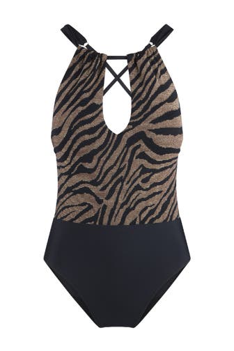 LINGADORE Badeanzug Badeanzug Schwarz gold