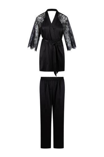 LINGADORE Pyjama Kimono Schwarz