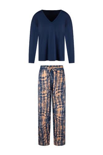 LINGADORE Pyjama Nachtwäsche Tie dye dark denim/apricot