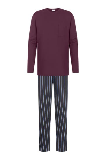 MEY Pyjama Serie Contrast Stripe Kumkum Red