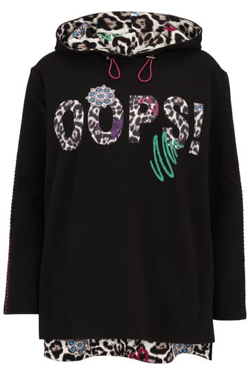 DORIS STREICH Hoodie mit Hoodie und Leo-Motiv Schwarz