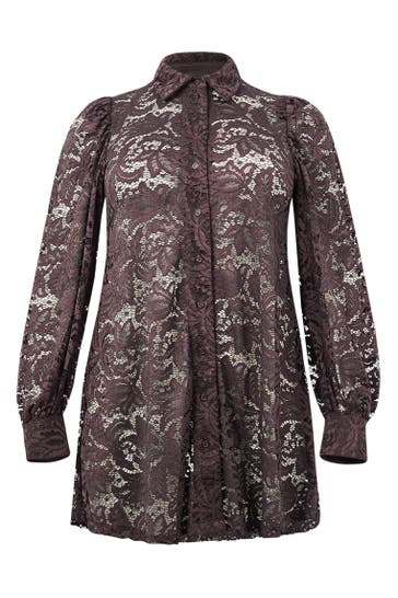 YOEK Blusenshirt mit Spitze braun