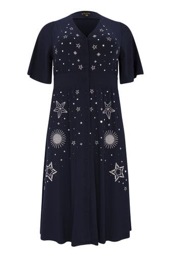 YOEK Casual-Kleid mit V-Ausschnitt blau
