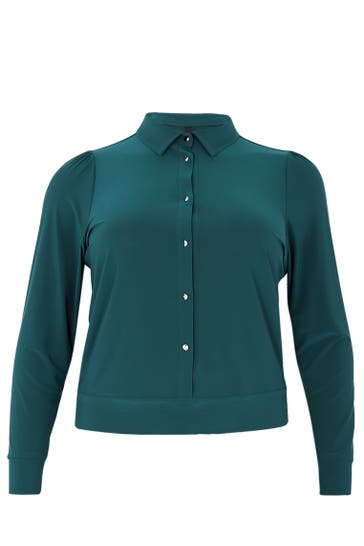 YOEK Blusenshirt Mit Kragen dunkelgrün