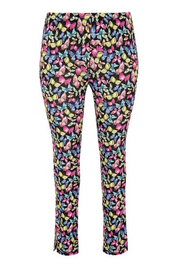 YOEK Stoffhose mit Druck schwarz Straight