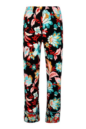YOEK Stoffhose mit Druck schwarz Straight