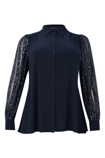 YOEK Blusenshirt mit Druck blau