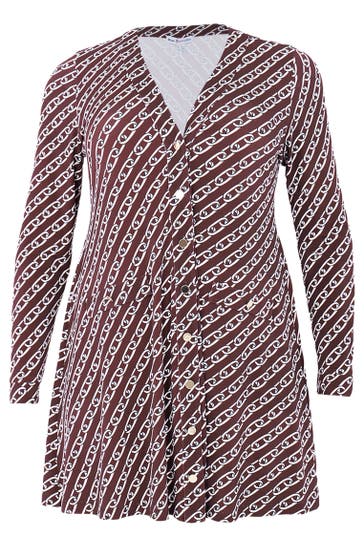 YOEK Strickjacke mit Kettenaufdruck braun