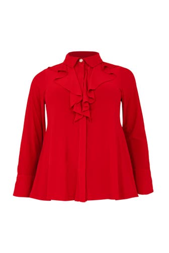 YOEK Blusenshirt mit Rüschen rot