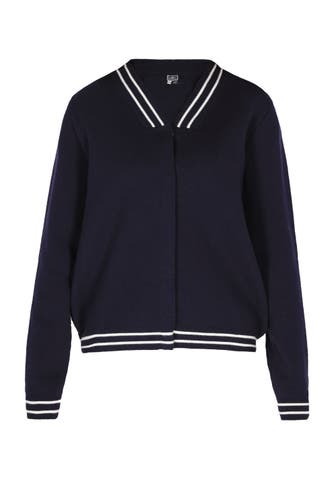 DREIMASTER Strickjacke Marine Weiss Streifen