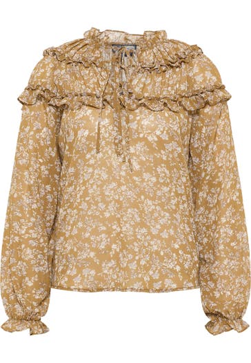 DREIMASTER Casual-Bluse Senf Weiss