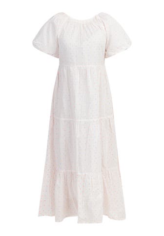 MYMO Maxikleid Weiss Pinkorange Punkte